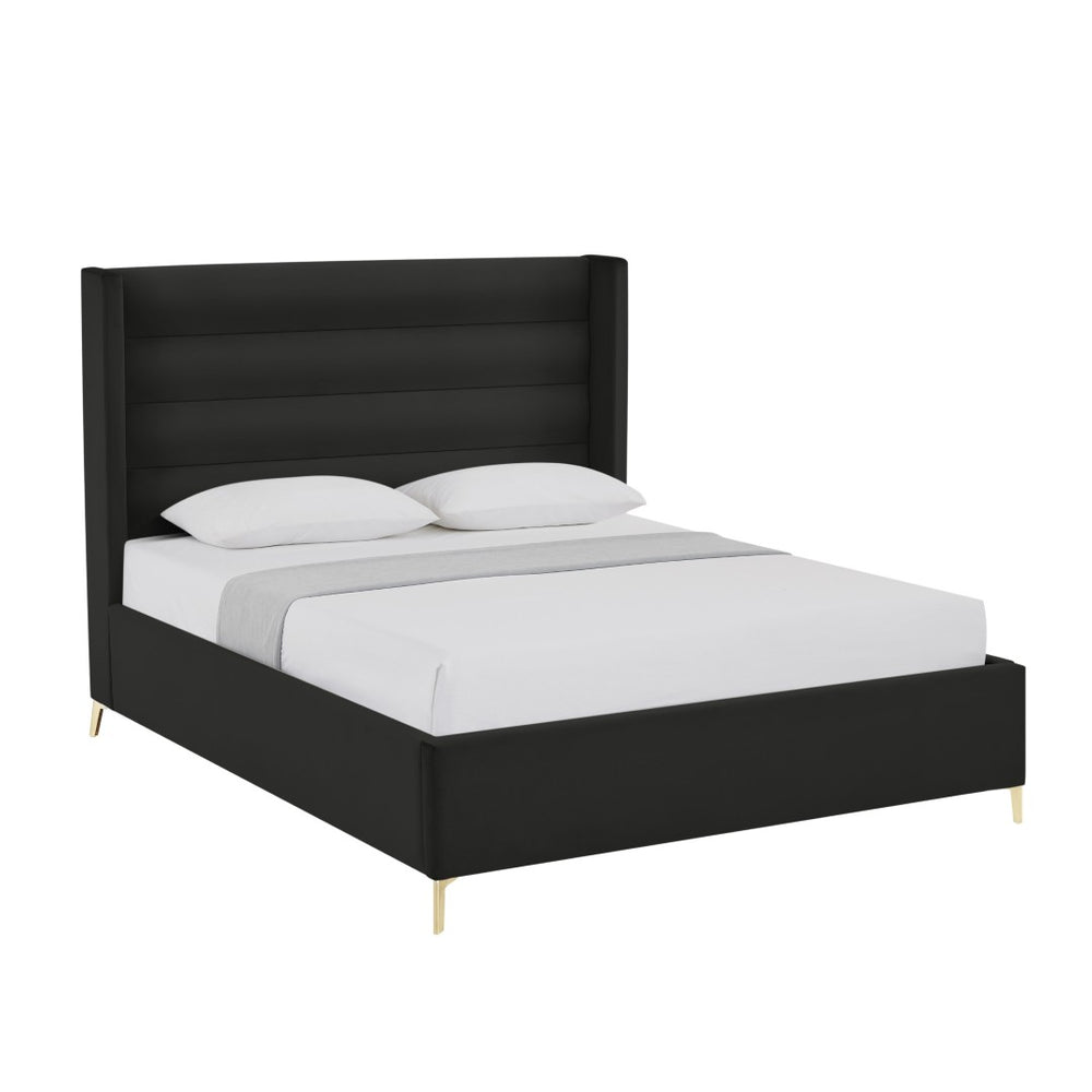 HomeRoots Black Velvet Upholstered Bed Frame - Luxurious Design with Sturdy Eucalyptus Wood for Ultimate Comfort Queen 544804