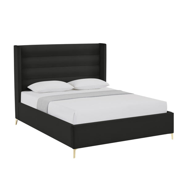 HomeRoots Black Velvet Upholstered Bed Frame - Luxurious Design with Sturdy Eucalyptus Wood for Ultimate Comfort Queen 544804