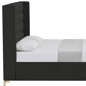 HomeRoots Black Velvet Upholstered Bed Frame - Luxurious Design with Sturdy Eucalyptus Wood for Ultimate Comfort Queen 544804