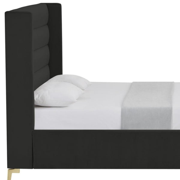HomeRoots Black Velvet Upholstered Bed Frame - Luxurious Design with Sturdy Eucalyptus Wood for Ultimate Comfort Queen 544804