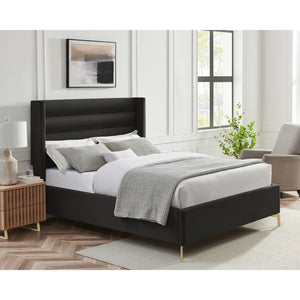 HomeRoots Black Velvet Upholstered Bed Frame - Luxurious Design with Sturdy Eucalyptus Wood for Ultimate Comfort Queen 544804
