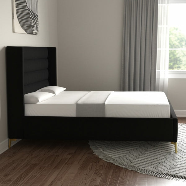 HomeRoots Black Velvet Upholstered Bed Frame - Luxurious Design with Sturdy Eucalyptus Wood for Ultimate Comfort Queen 544804