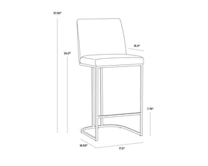 Sunpan Rayla Counter Stool - Elegant Cantilever Design with Textured Fabric and Antique Brass Frame Belfast Oatmeal