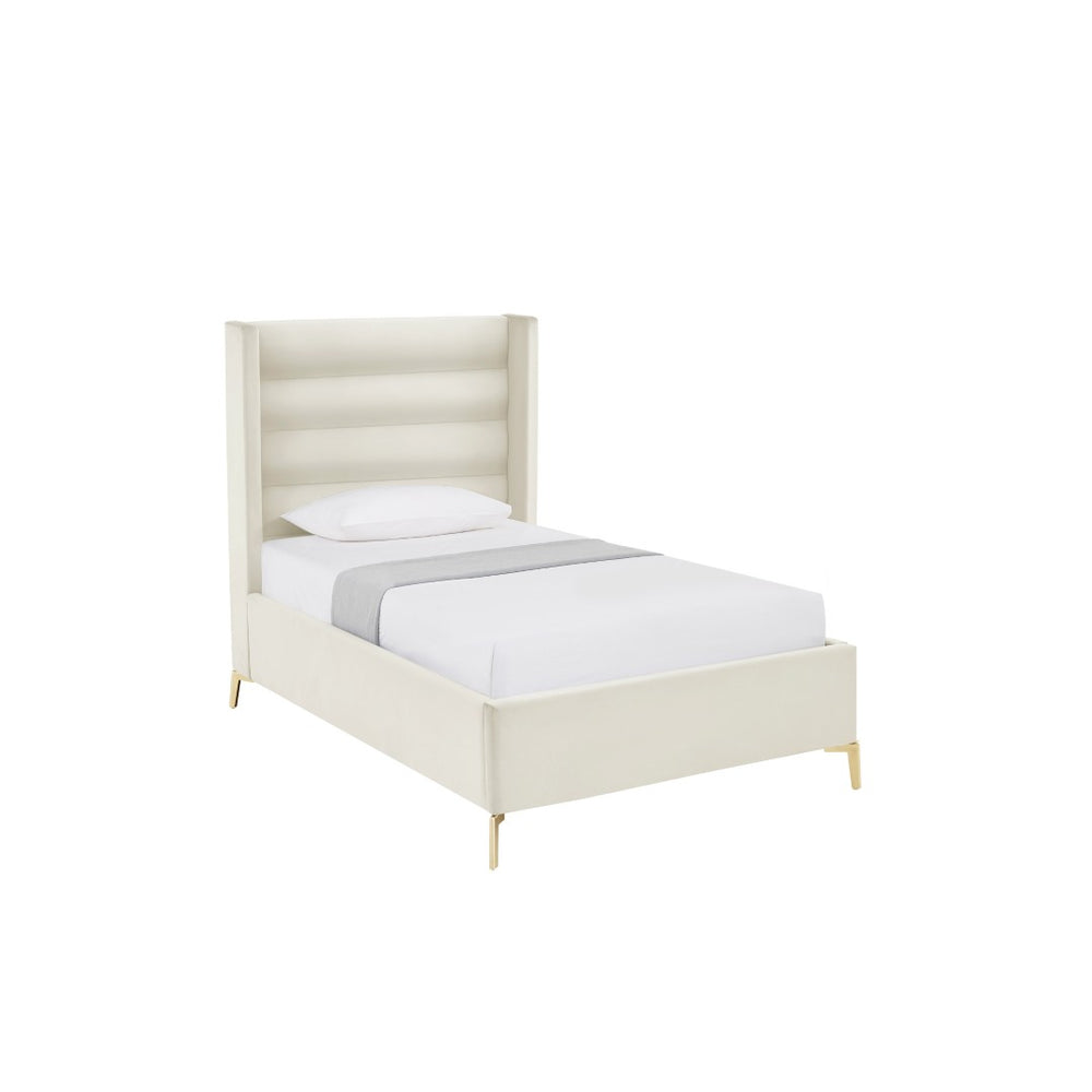 HomeRoots Cream Tufted Velvet Twin Bed Frame - Elegant Design, Durable Comfort, No Box Spring Needed, Cozy Retreat 544805