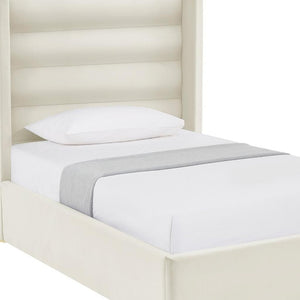 HomeRoots Cream Tufted Velvet Twin Bed Frame - Elegant Design, Durable Comfort, No Box Spring Needed, Cozy Retreat 544805