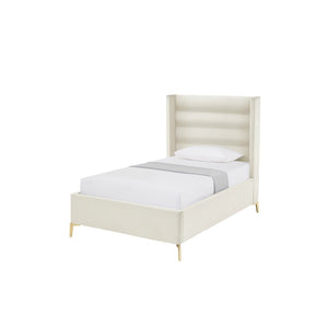 HomeRoots Cream Tufted Velvet Twin Bed Frame - Elegant Design, Durable Comfort, No Box Spring Needed, Cozy Retreat 544805