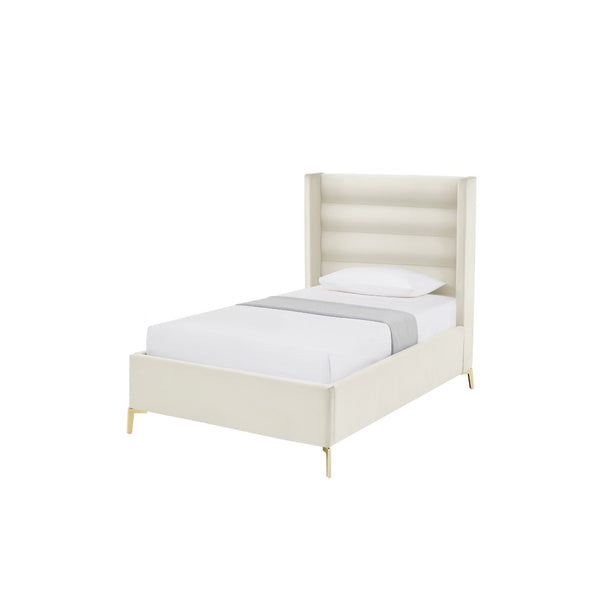HomeRoots Cream Tufted Velvet Twin Bed Frame - Elegant Design, Durable Comfort, No Box Spring Needed, Cozy Retreat 544805