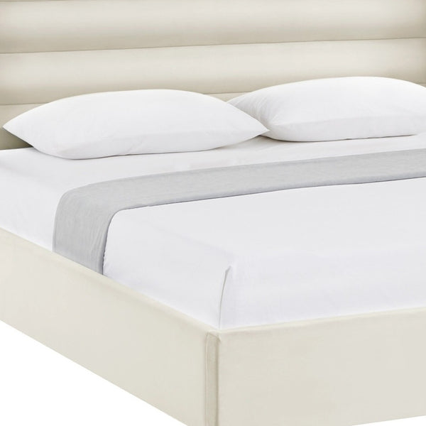 HomeRoots Cream Tufted Velvet King Bed Frame – Elegant Upholstered Design with Eucalyptus Frame for Comfort 544806