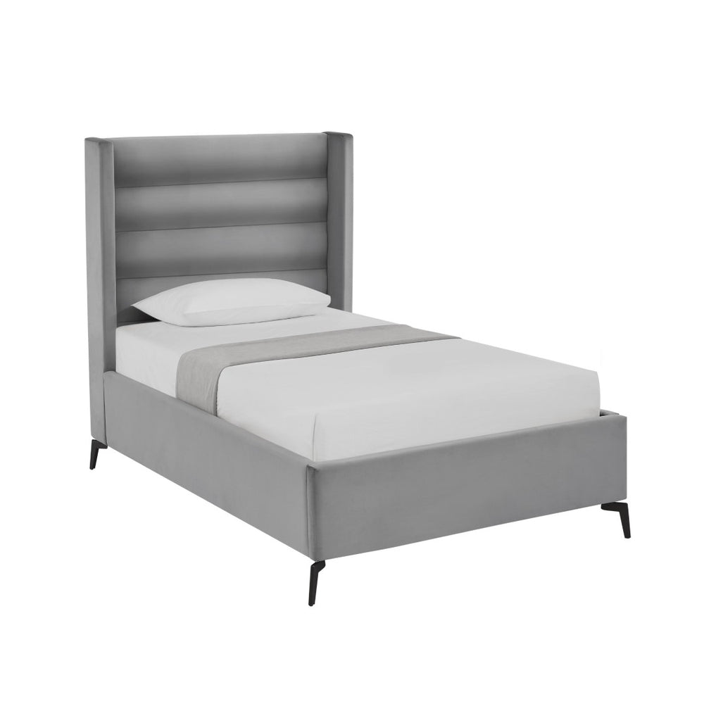 HomeRoots Light Gray Tufted Velvet Twin Bed Frame – Elegant Upholstered Design for Cozy Modern Bedrooms 544808
