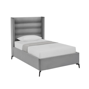 HomeRoots Light Gray Tufted Velvet Twin Bed Frame – Elegant Upholstered Design for Cozy Modern Bedrooms 544808