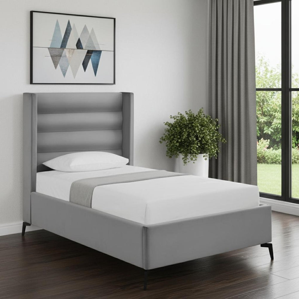 HomeRoots Light Gray Tufted Velvet Twin Bed Frame – Elegant Upholstered Design for Cozy Modern Bedrooms 544808
