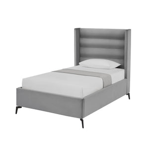 HomeRoots Light Gray Tufted Velvet Twin Bed Frame – Elegant Upholstered Design for Cozy Modern Bedrooms 544808