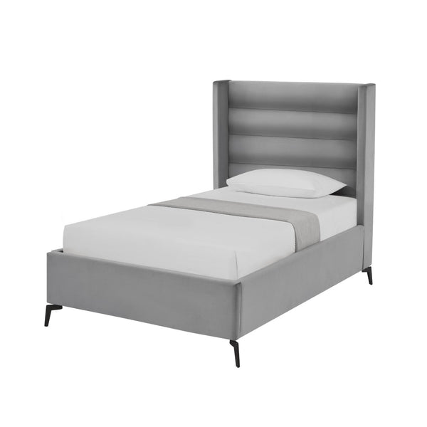 HomeRoots Light Gray Tufted Velvet Twin Bed Frame – Elegant Upholstered Design for Cozy Modern Bedrooms 544808