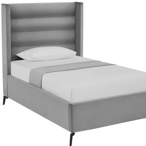 HomeRoots Light Gray Tufted Velvet Twin Bed Frame – Elegant Upholstered Design for Cozy Modern Bedrooms 544808