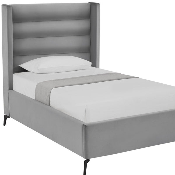HomeRoots Light Gray Tufted Velvet Twin Bed Frame – Elegant Upholstered Design for Cozy Modern Bedrooms 544808