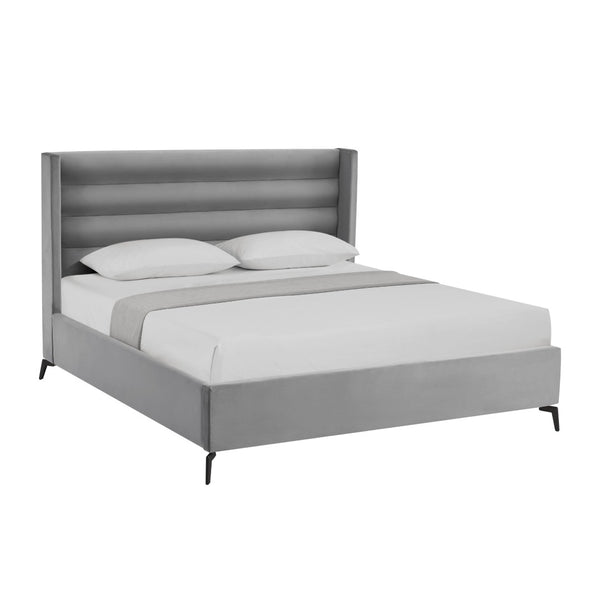 HomeRoots Black Velvet Upholstered Bed Frame - Luxurious Design with Sturdy Eucalyptus Wood for Ultimate Comfort King 544809
