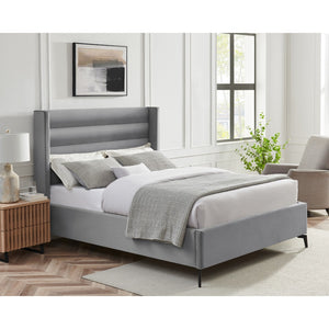 HomeRoots Black Velvet Upholstered Bed Frame - Luxurious Design with Sturdy Eucalyptus Wood for Ultimate Comfort King 544809