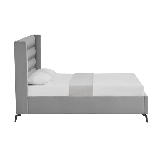 HomeRoots Black Velvet Upholstered Bed Frame - Luxurious Design with Sturdy Eucalyptus Wood for Ultimate Comfort King 544809