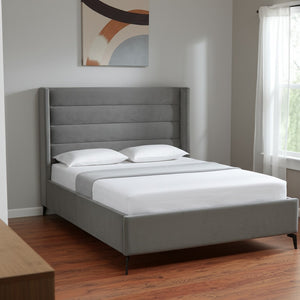 HomeRoots Black Velvet Upholstered Bed Frame - Luxurious Design with Sturdy Eucalyptus Wood for Ultimate Comfort Queen 544810