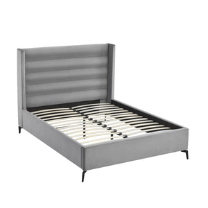 HomeRoots Black Velvet Upholstered Bed Frame - Luxurious Design with Sturdy Eucalyptus Wood for Ultimate Comfort Queen 544810