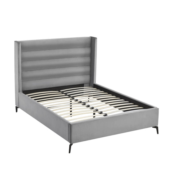 HomeRoots Black Velvet Upholstered Bed Frame - Luxurious Design with Sturdy Eucalyptus Wood for Ultimate Comfort Queen 544810