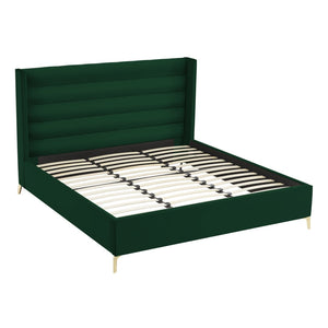 HomeRoots Black Velvet Upholstered Bed Frame - Luxurious Design with Sturdy Eucalyptus Wood for Ultimate Comfort King 544812