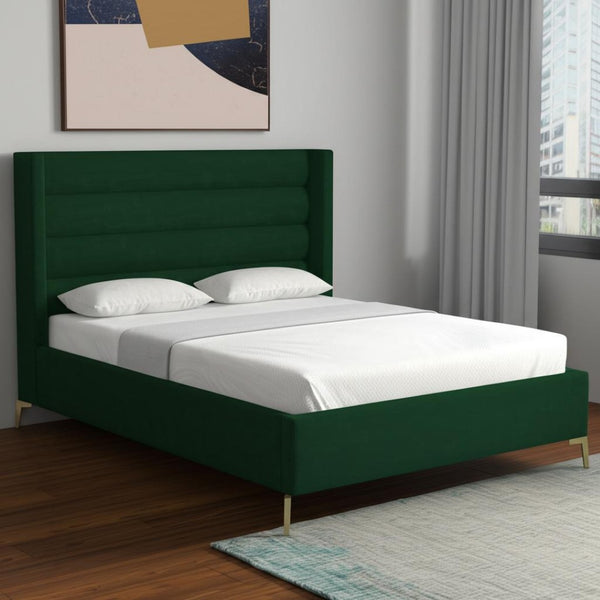 HomeRoots Black Velvet Upholstered Bed Frame - Luxurious Design with Sturdy Eucalyptus Wood for Ultimate Comfort King 544812