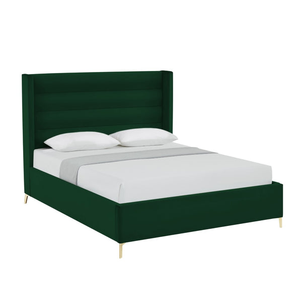 HomeRoots Black Velvet Upholstered Bed Frame - Luxurious Design with Sturdy Eucalyptus Wood for Ultimate Comfort Queen 544813