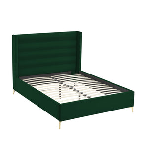 HomeRoots Black Velvet Upholstered Bed Frame - Luxurious Design with Sturdy Eucalyptus Wood for Ultimate Comfort Queen 544813