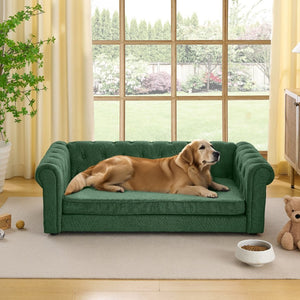 English Elm Elegant Oversized Dog Sofa Elevated Linen Upholstered Pet Bed for Large Breeds W487P311776