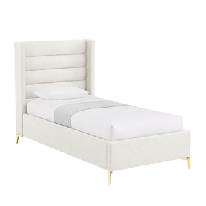 HomeRoots Beige Tufted Linen Upholstered Twin Bed Frame - Elegant Comfort, Durable Design, Stylish Retreat 544814