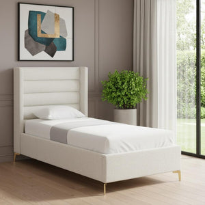 HomeRoots Beige Tufted Linen Upholstered Twin Bed Frame - Elegant Comfort, Durable Design, Stylish Retreat 544814