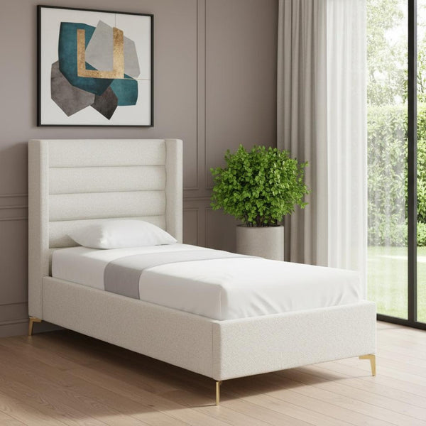 HomeRoots Beige Tufted Linen Upholstered Twin Bed Frame - Elegant Comfort, Durable Design, Stylish Retreat 544814