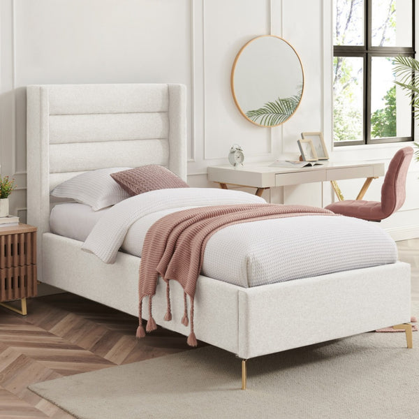 HomeRoots Beige Tufted Linen Upholstered Twin Bed Frame - Elegant Comfort, Durable Design, Stylish Retreat 544814