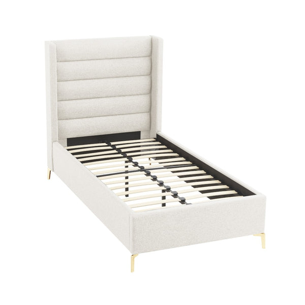 HomeRoots Beige Tufted Linen Upholstered Twin Bed Frame - Elegant Comfort, Durable Design, Stylish Retreat 544814