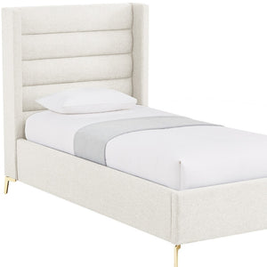 HomeRoots Beige Tufted Linen Upholstered Twin Bed Frame - Elegant Comfort, Durable Design, Stylish Retreat 544814
