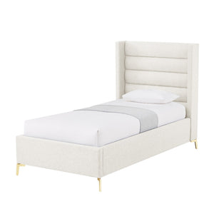 HomeRoots Beige Tufted Linen Upholstered Twin Bed Frame - Elegant Comfort, Durable Design, Stylish Retreat 544814