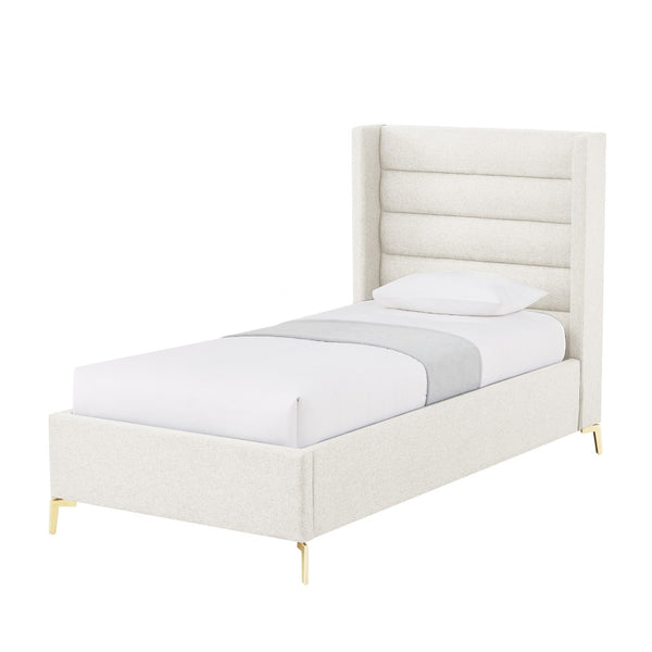 HomeRoots Beige Tufted Linen Upholstered Twin Bed Frame - Elegant Comfort, Durable Design, Stylish Retreat 544814