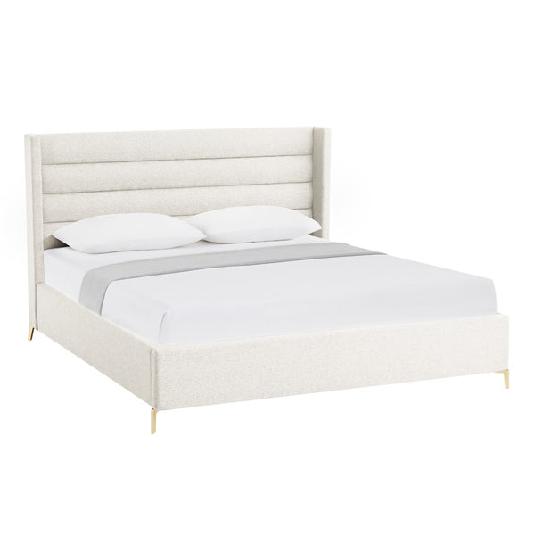 HomeRoots Beige Tufted Linen King Bed Frame - Elegant Upholstered Design with Sturdy Eucalyptus Wood Frame 544815