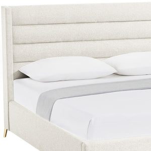 HomeRoots Beige Tufted Linen King Bed Frame - Elegant Upholstered Design with Sturdy Eucalyptus Wood Frame 544815
