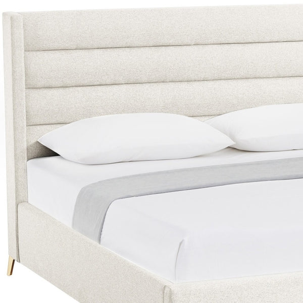HomeRoots Beige Tufted Linen King Bed Frame - Elegant Upholstered Design with Sturdy Eucalyptus Wood Frame 544815