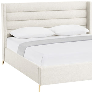 HomeRoots Beige Tufted Linen King Bed Frame - Elegant Upholstered Design with Sturdy Eucalyptus Wood Frame 544815