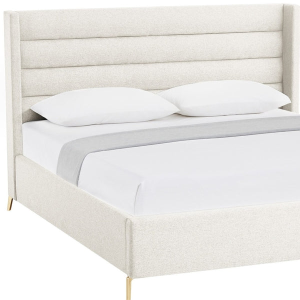 HomeRoots Beige Tufted Linen King Bed Frame - Elegant Upholstered Design with Sturdy Eucalyptus Wood Frame 544815