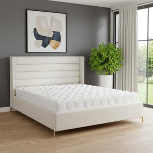 HomeRoots Beige Tufted Linen Upholstered Queen Bed Frame - Elegant Design, Comfortable Sleep & Solid Support 544816