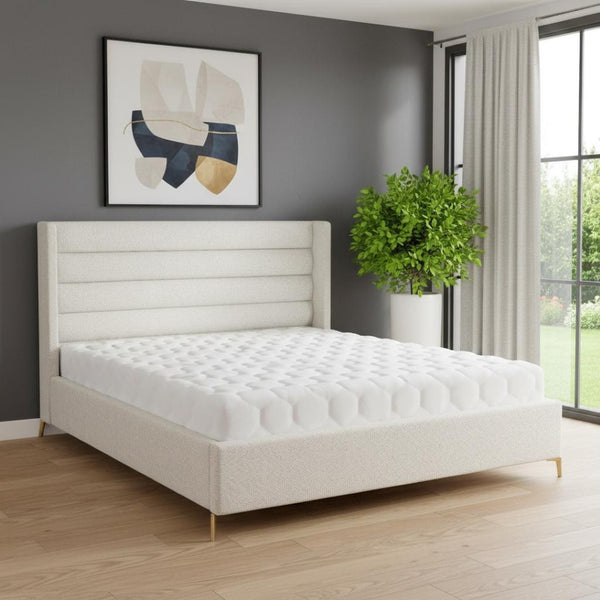 HomeRoots Beige Tufted Linen Upholstered Queen Bed Frame - Elegant Design, Comfortable Sleep & Solid Support 544816
