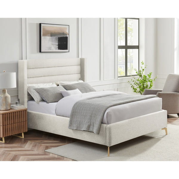 HomeRoots Beige Tufted Linen Upholstered Queen Bed Frame - Elegant Design, Comfortable Sleep & Solid Support 544816