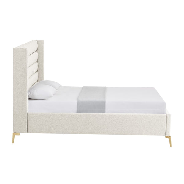 HomeRoots Beige Tufted Linen Upholstered Queen Bed Frame - Elegant Design, Comfortable Sleep & Solid Support 544816