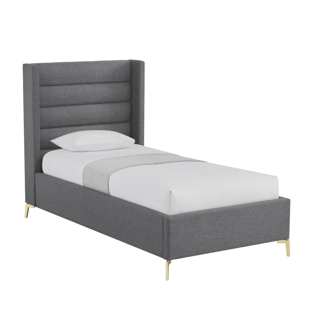 HomeRoots Gray Tufted Linen Upholstered Twin Bed Frame - Modern Design, Durable Support, & Cozy Aesthetic! 544817