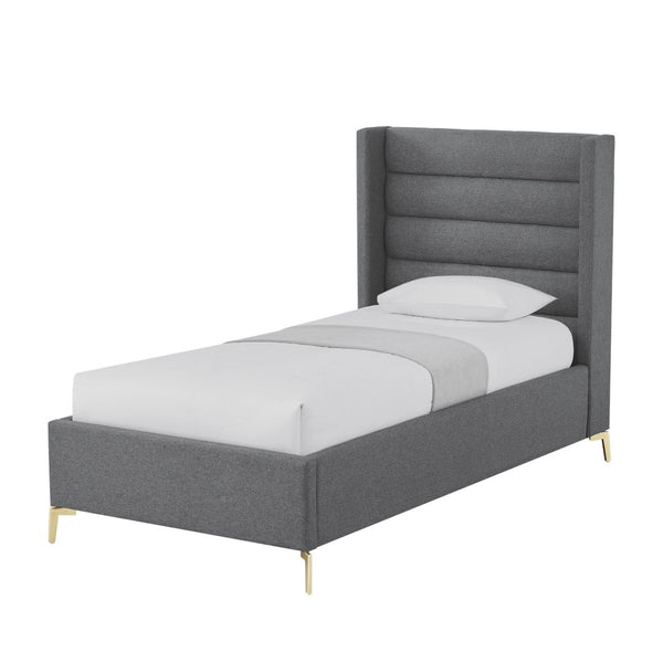 HomeRoots Gray Tufted Linen Upholstered Twin Bed Frame - Modern Design, Durable Support, & Cozy Aesthetic! 544817