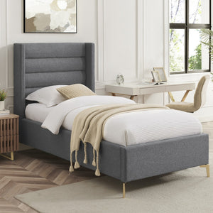 HomeRoots Gray Tufted Linen Upholstered Twin Bed Frame - Modern Design, Durable Support, & Cozy Aesthetic! 544817